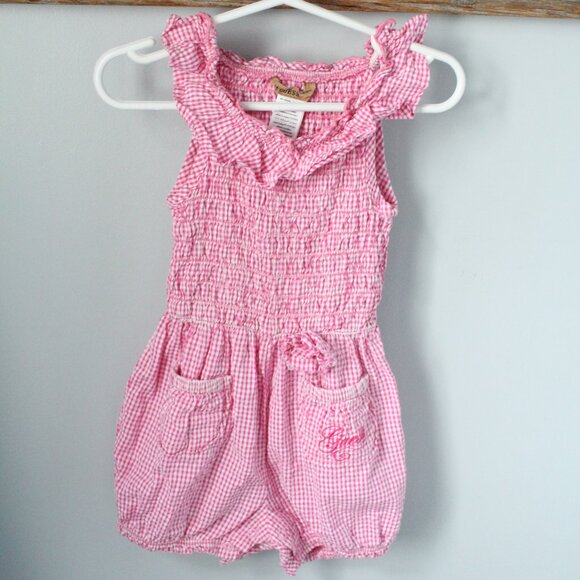 🍁5/$25🎃 Guess Size 24M Pink/White Gingham Romper - Picture 1 of 2